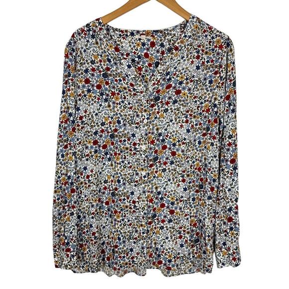 Jane and Delancey Shirt Womens Size L Floral Button Up Roll Tab V Neck Rayon Top - Picture 1 of 10